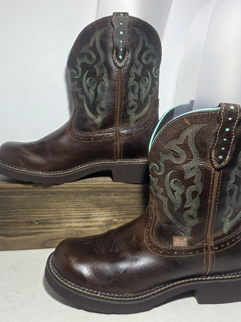 Justin Gypsy Women's L9606 Brown Leather Teal Western Cowboy Boots Size 8.5 B